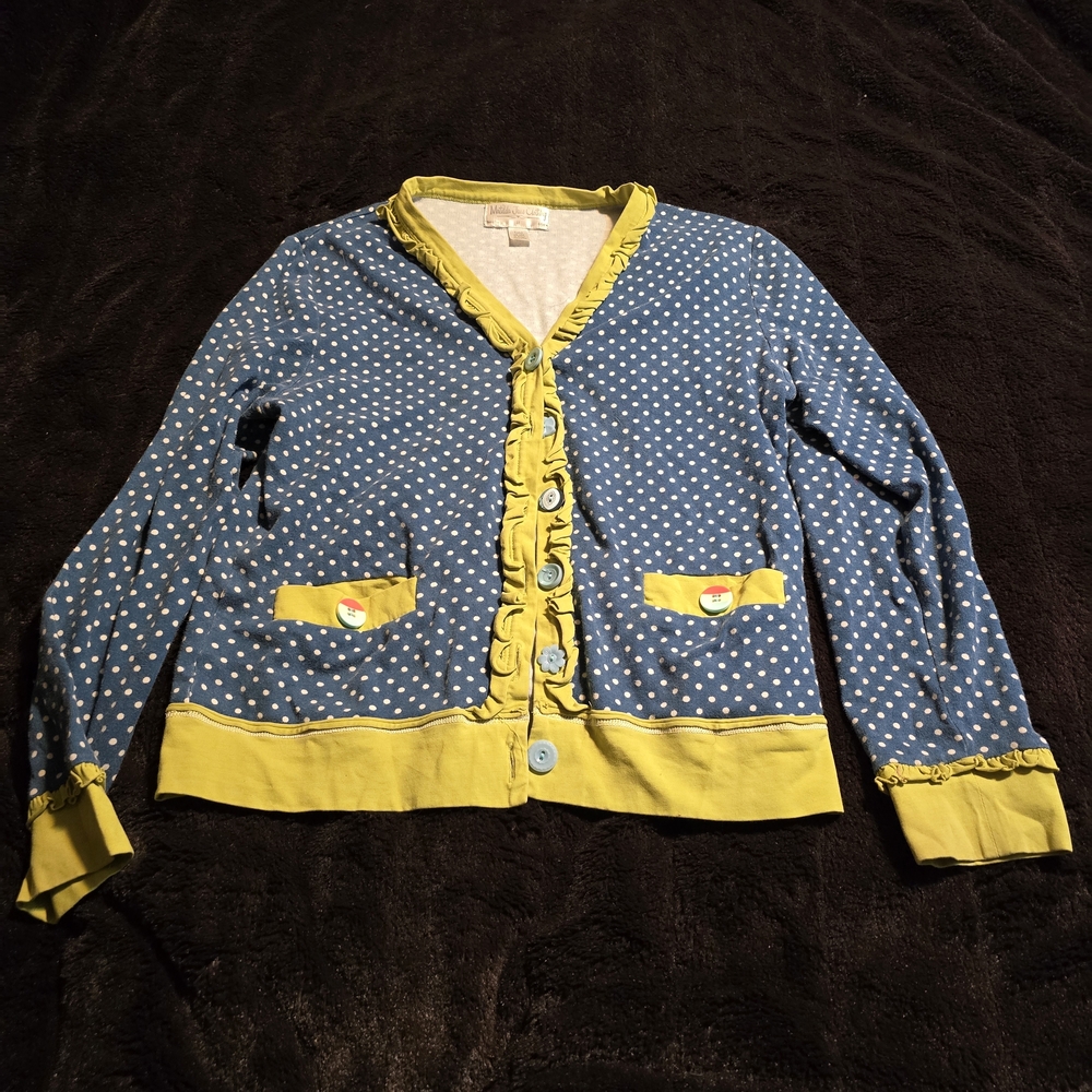 Matilda Jane Light Blue Polka Dot Top with Lime Trim